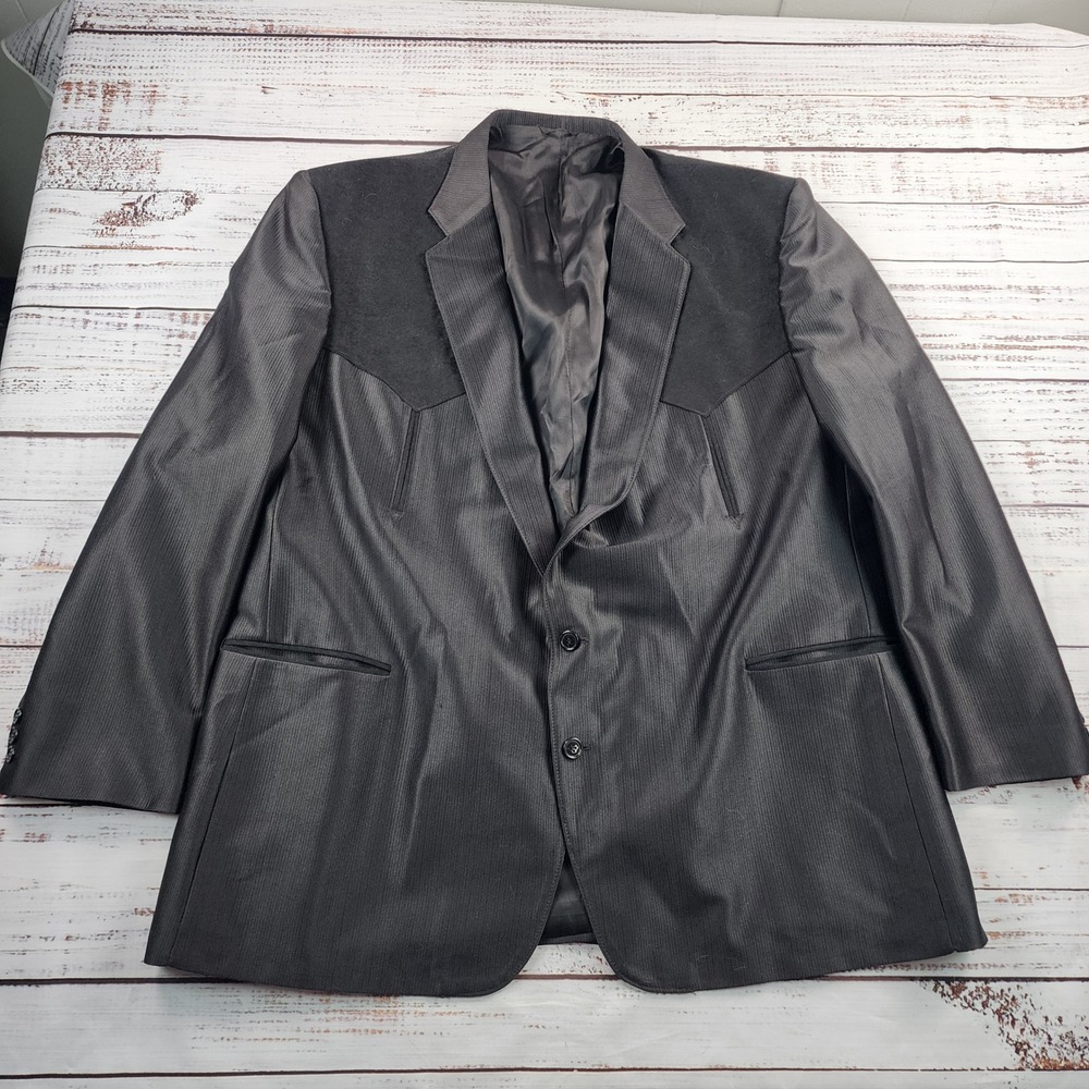 Circle S Western Blazer Coat Men's 54L Gray Pinstripe Yoke USA Made